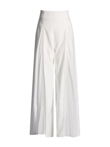 Pantalon de tailleur blanc à taille haute et jambe large avec empiècements en mesh