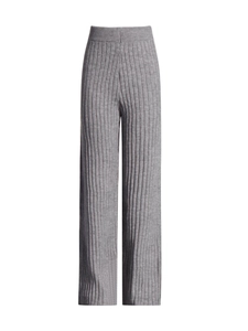 Women's grey high-waist knitted wide-leg pants with elastic waist in minimalist style