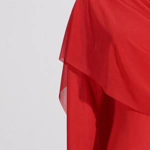 Close-up of bright red mesh fabric and inner lining texture of the slim fit T-shirt