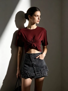 Jupe-Short en Denim à Taille Haute pour Femmes Short Asymétrique Déconstruit Patchwork Poches Streetwear en Coton