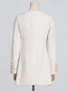 Elegant white tweed off-the-shoulder long sleeve mini dress with a waist-cinching fit