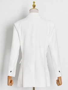 Slim fit white women's blazer with professional tailoring and back view display