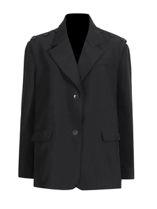 Blazer noir oversize pour femme avec col à revers et détails de boutons sur les épaules