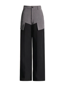 Modern high-waisted wide leg trousers with gray and black color block stitching design