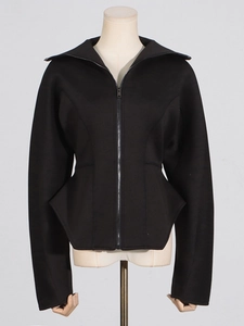 Women's black scuba peplum jacket with stand collar and sleek zip closure slim fit