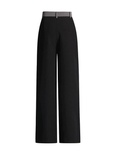 Women's high waist wide leg trousers with grey contrast waistband and relaxed straight fit