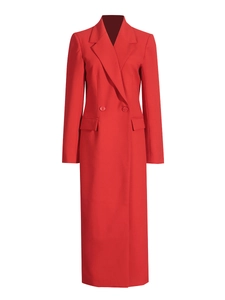 Élégante robe blazer longue rouge à double boutonnage avec taille cintrée et revers