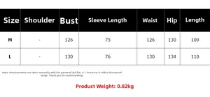 Detailed size chart for long lapel trench coat showing M and L measurements in cm