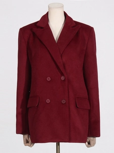 Blazer en laine bordeaux élégant à double boutonnage avec col à revers pour femme