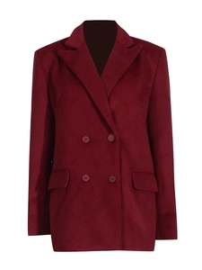 Blazer croisé bordeaux en laine avec revers en pointe et coupe droite structurée