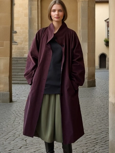 Women's Elegant Long Windbreaker Loose Lapel Single Breasted Trench Coat Solid Color Long Sleeve Jacket For Spring Autumn