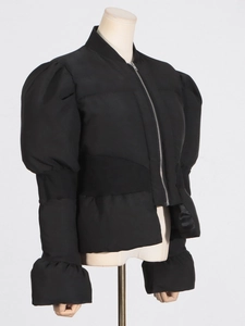 Veste bouffante noire courte pour femme avec manches bouffantes et taille ajustée