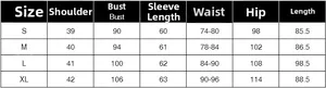 Detailed size chart for the elegant long-sleeved dress with waist cutout design
