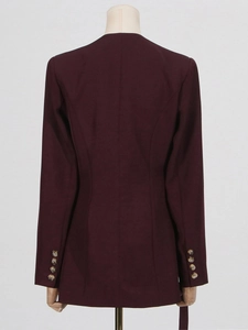 Elegant slim fit wine red blazer for women with refined cuff button details and sharp silhouette