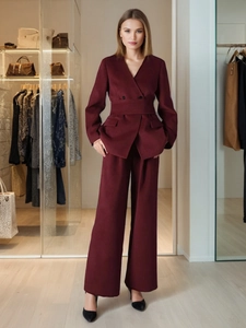 Women Elegant Blazer And Wide Leg Pants Outfits Solid Color Belted Waist Long Sleeve V Neck Casual Business Office Outfits