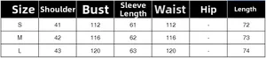 Tableau des tailles pour blazer à mesh avec mesures de la poitrine et des épaules
