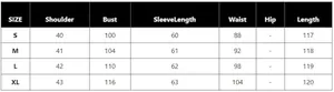Tableau des tailles détaillé pour le trench-coat imprimé à col en V avec mesures S à XL