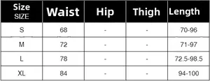 Size chart for high waist pleated skirt showing waist and length measurements in S to XL