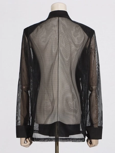 Blazer élégant en mesh noir pour femme avec un design épissé élégant sur la vue arrière