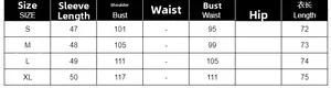 Detailed size chart for women's sleeveless blazer showing bust and shoulder measurements