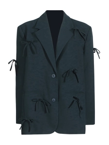 Blazer gris foncé pour femme avec détails de nœuds chics et design professionnel