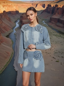 Dames Zoete 3D Roos Bloem Denim Minirok Hoge Taille Gewassen A-Lijn Rok Stijlvolle Blauwe Jeansrok Voor Dagelijks Daten