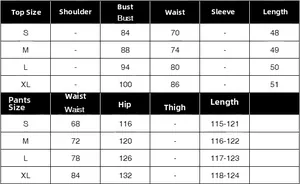 Size guide table for women off-shoulder top and skirt set including S-XL measurements