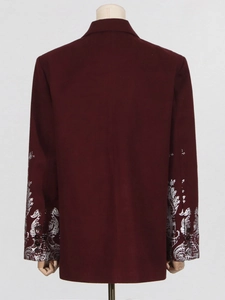Blazer bordeaux oversize pour femme avec imprimé floral baroque argenté sur les manches