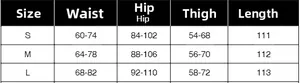 Detailed size chart for high waist straight jeans showing S, M, and L measurements