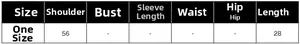 Size chart showing shoulder width and length measurements for women's tassel shawl jacket