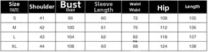 Guide des tailles détaillé pour trench long femme incluant buste, taille et longueur