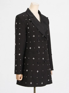 Slim fit black blazer dress with star rhinestone embellishments and notched lapels
