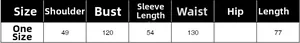 Detailed size chart for rhinestone shirt showing shoulder, bust, and sleeve length
