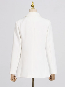 Back view of elegant white slim-fit blazer for women with refined tailored stitching