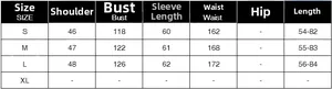 Size chart for women's ruffle mesh shirt with detailed shoulder, bust, and length measurements