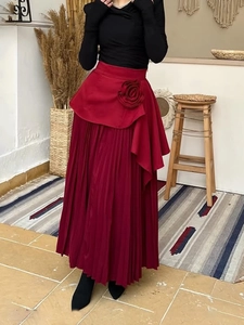 Jupe Midi Plissée Femme Élégante Taille Haute Avec Fleur 3D Jupe trapèze à Couches Asymétriques pour Bureau Quotidien