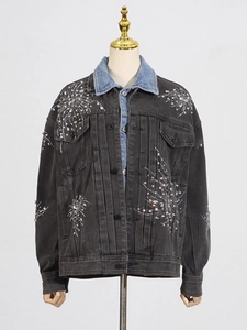 Veste en jean oversize élégante avec motif de feux d'artifice en strass étincelants