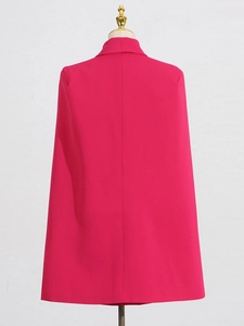 Elegant rose red cape blazer for women featuring a stylish open back and tailored fit