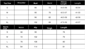 Size guide for square neck mesh top and high waist skirt set in S to XL dimensions