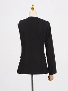 Women's chic black asymmetric blazer with one-sleeve design and tailored slim fit silhouette