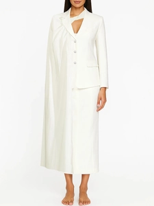 Women Elegant Blazer And Long Skirt Suit Long Sleeve Asymmetrical Drape Scarf Neck Professional Business Office Outfit
