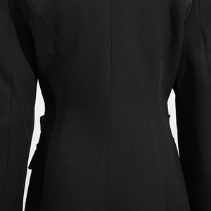 Detail of slim-fit black blazer back showing tailored princess seams and structured waist