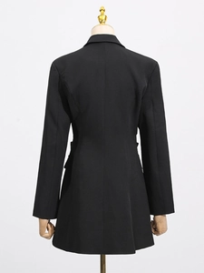 Slim fit black blazer jacket with bow design and waist cut-out, elegant back view