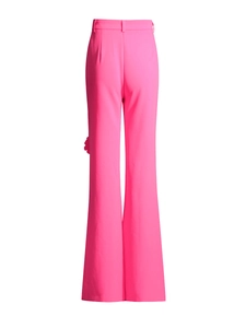 Pantaloni a vita alta rosa shocking con fiore 3D e gamba svasata stile alla moda