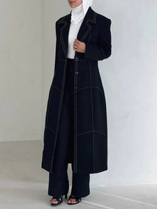 Women Long Trench Coat Contrast Stitching Notched Lapel Single Breasted Overcoat Loose Casual Elegant Spring Autumn Fashion Jacket