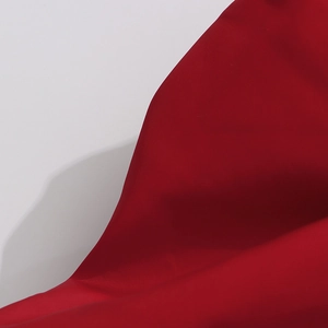 Close-up of red mesh fabric showing fine texture and draped layers of the evening top