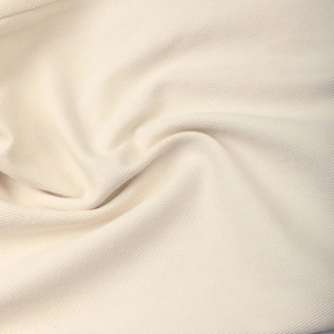 Macro shot of off-white twill fabric texture with high-density weave and smooth drape