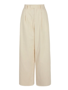Cream high-waisted wide-leg trousers with pleated front and tailored straight-cut style