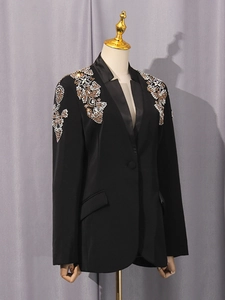 Eleganter schwarzer Damenblazer mit Strass-Schultern und taillierter, schlanker Passform