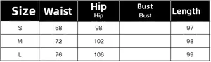 Detailed size chart showing waist and hip measurements for this stylish high-waisted skirt